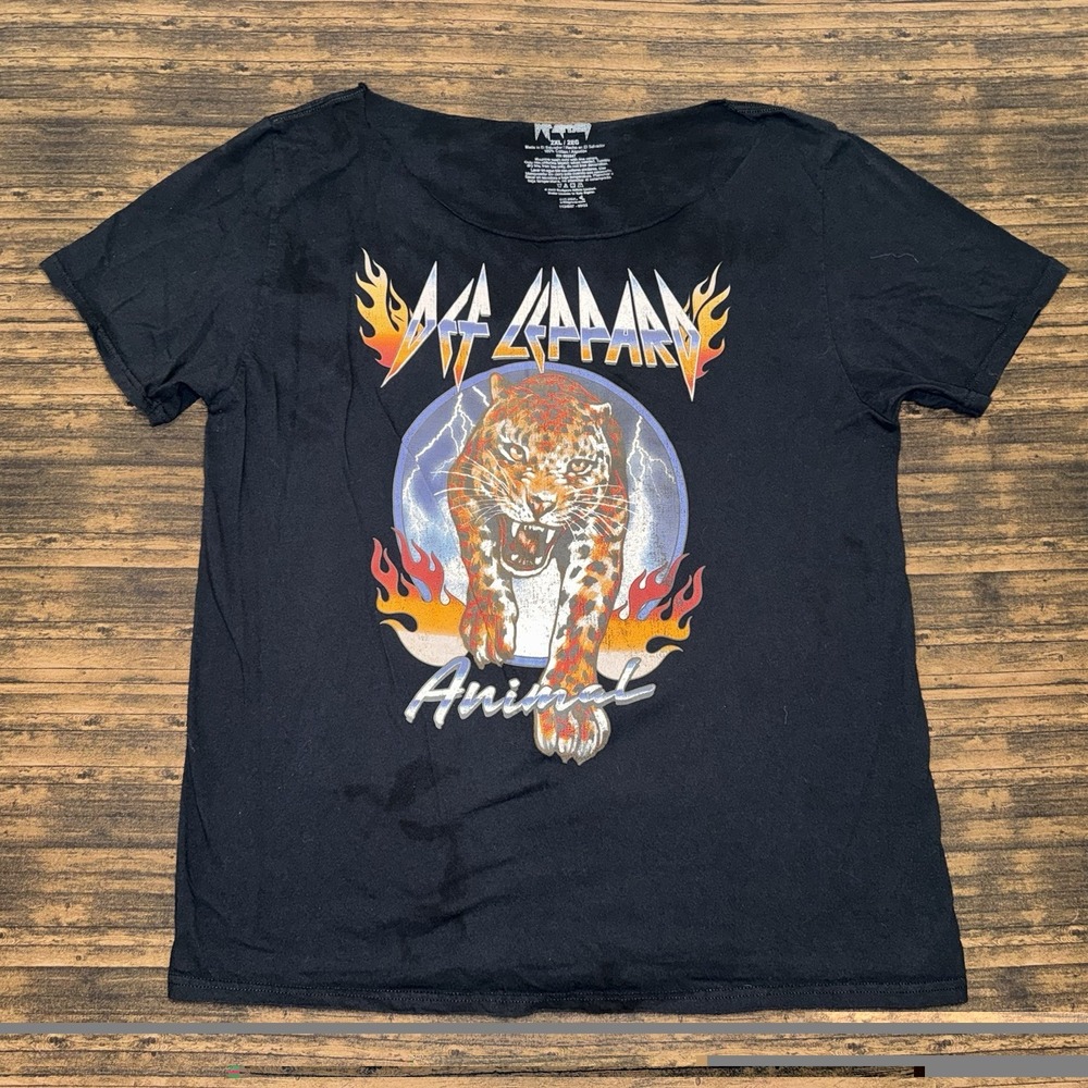 Def Leppard Animal Graphic Band Tee 2XL Black Short Sleeve Music Rock Band 80s